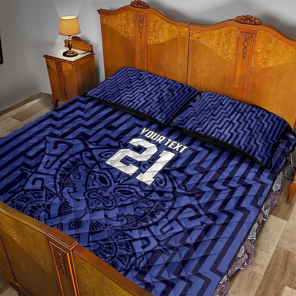 Custom Basketball New Zealand Quilt Bed Set Blue Maori Ta Moko Indigenous - Aussie Hoodie