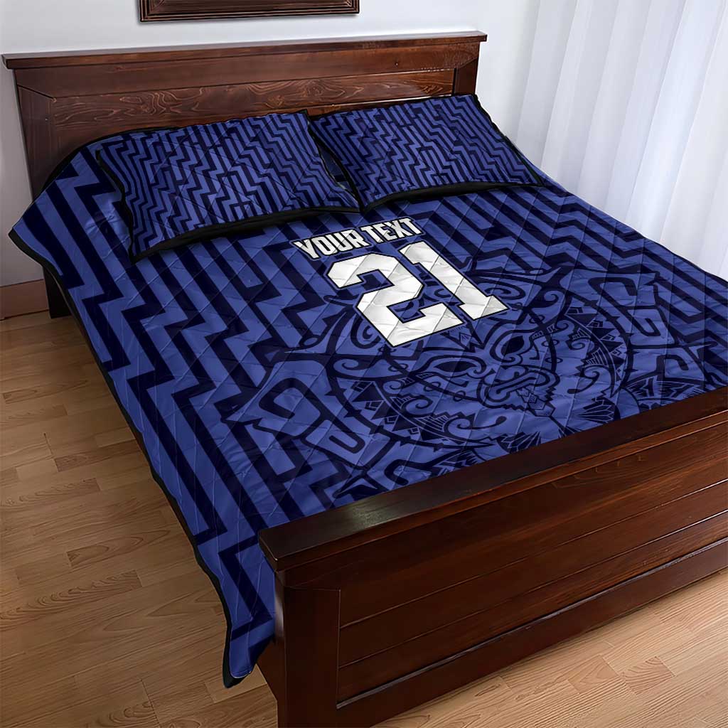 Custom Basketball New Zealand Quilt Bed Set Blue Maori Ta Moko Indigenous - Aussie Hoodie