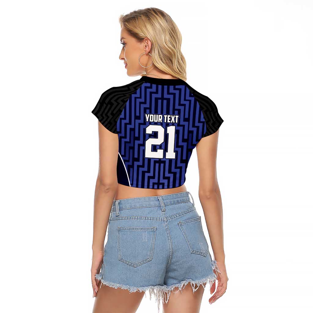 Custom Basketball New Zealand Raglan Cropped T Shirt Blue Maori Ta Moko Indigenous - Aussie Hoodie