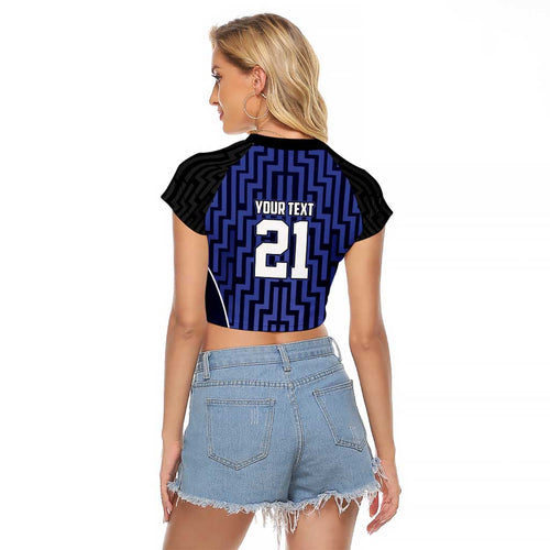 Custom Basketball New Zealand Raglan Cropped T Shirt Blue Maori Ta Moko Indigenous - Aussie Hoodie