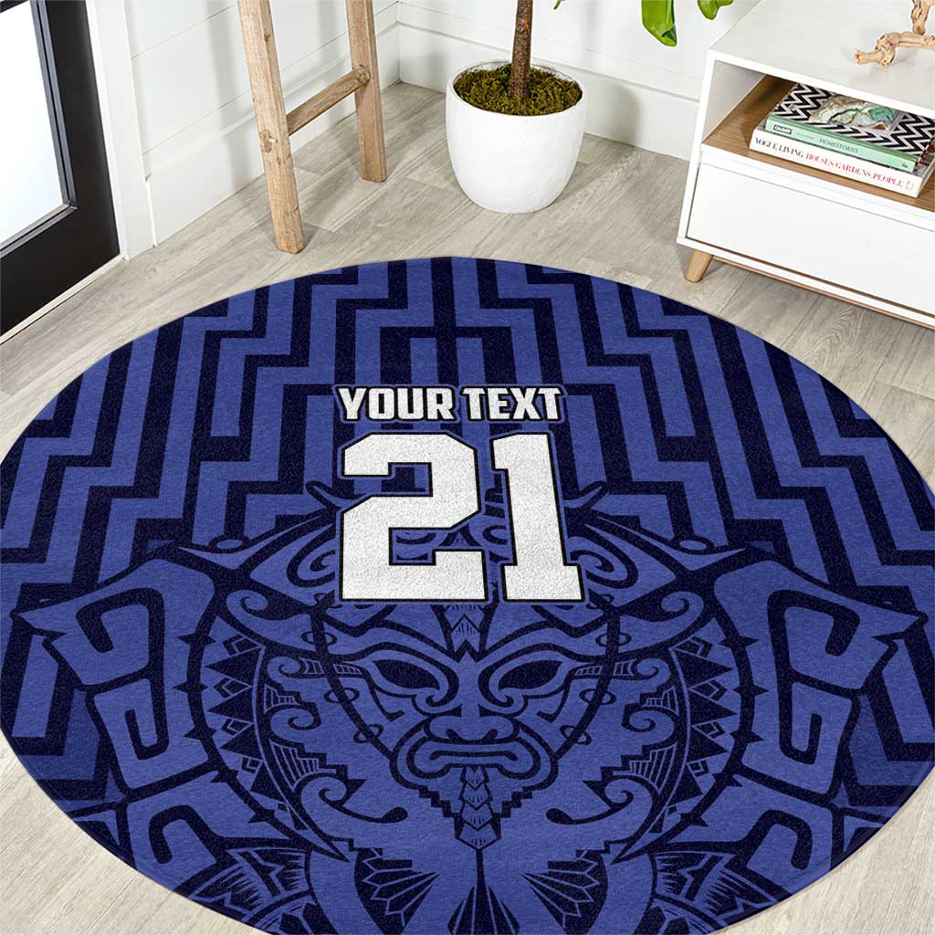 Custom Basketball New Zealand Round Carpet Blue Maori Ta Moko Indigenous - Aussie Hoodie
