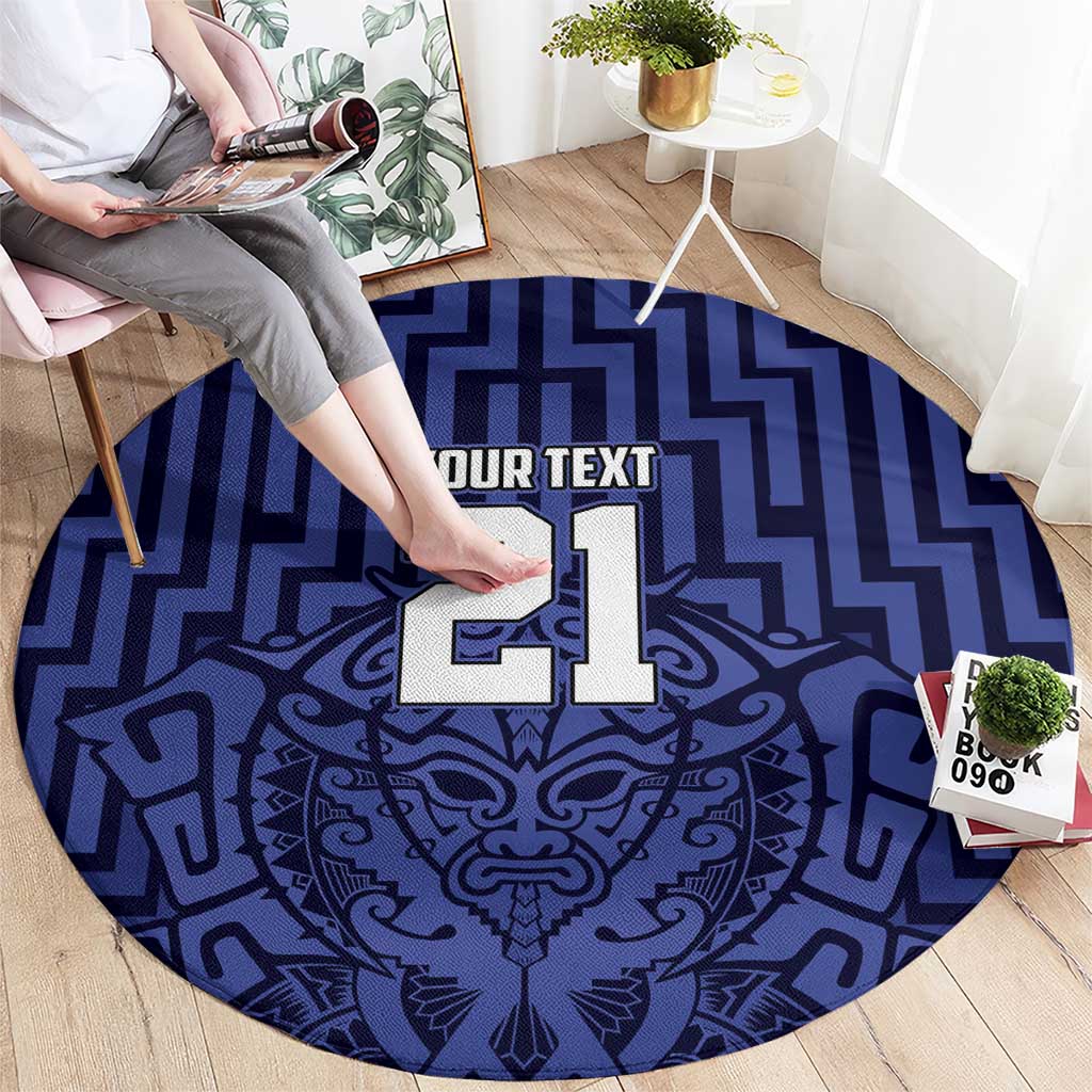 Custom Basketball New Zealand Round Carpet Blue Maori Ta Moko Indigenous - Aussie Hoodie