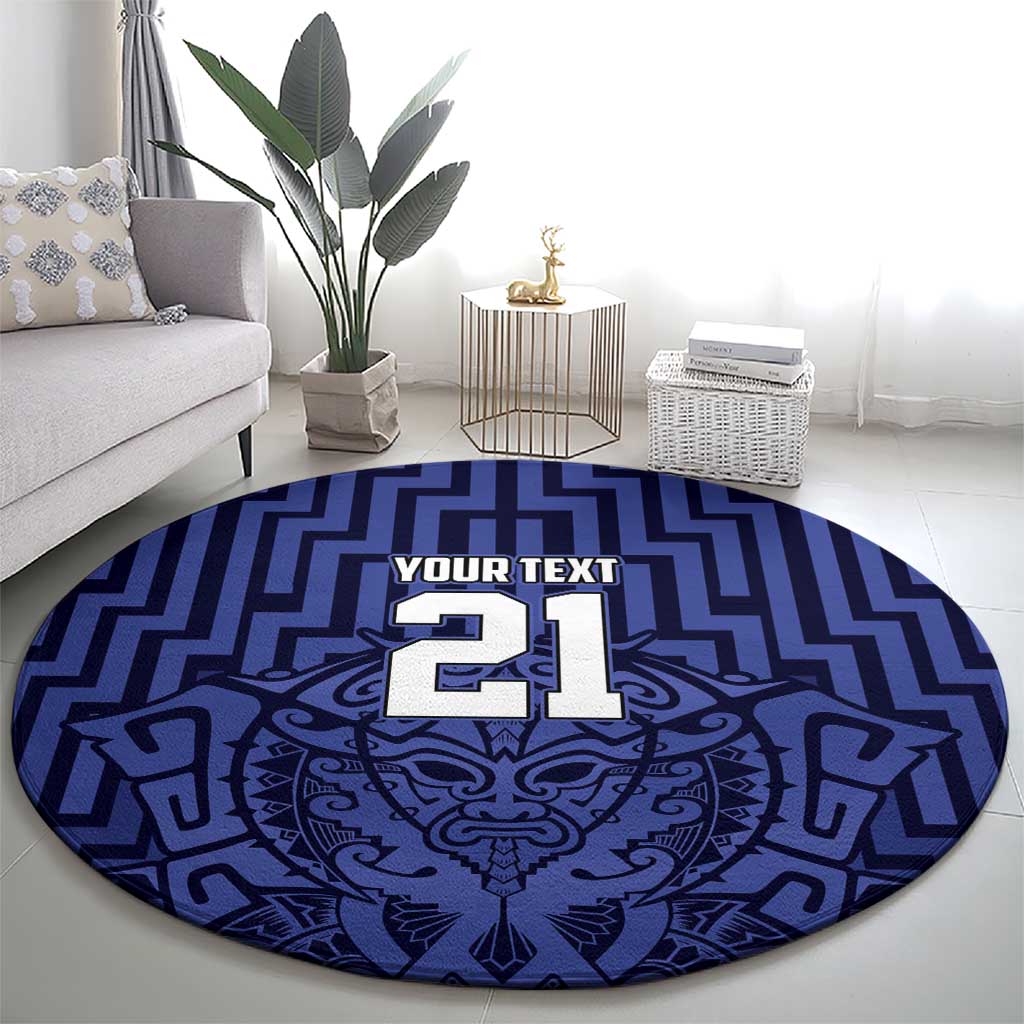 Custom Basketball New Zealand Round Carpet Blue Maori Ta Moko Indigenous - Aussie Hoodie