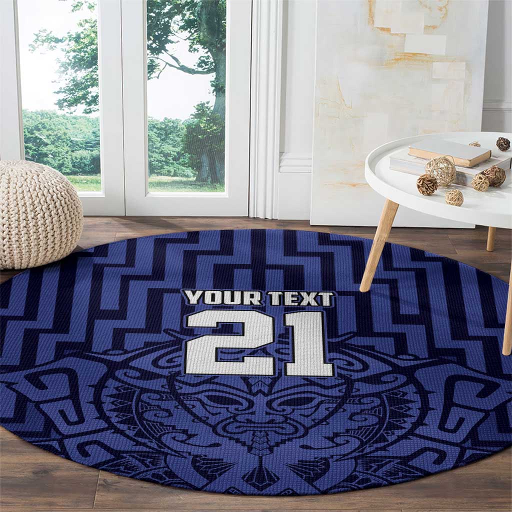 Custom Basketball New Zealand Round Carpet Blue Maori Ta Moko Indigenous - Aussie Hoodie