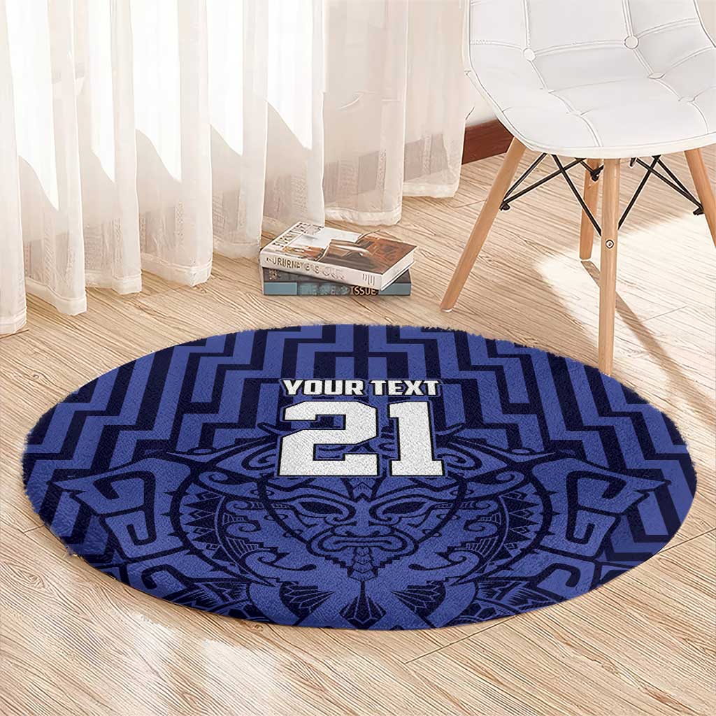 Custom Basketball New Zealand Round Carpet Blue Maori Ta Moko Indigenous - Aussie Hoodie