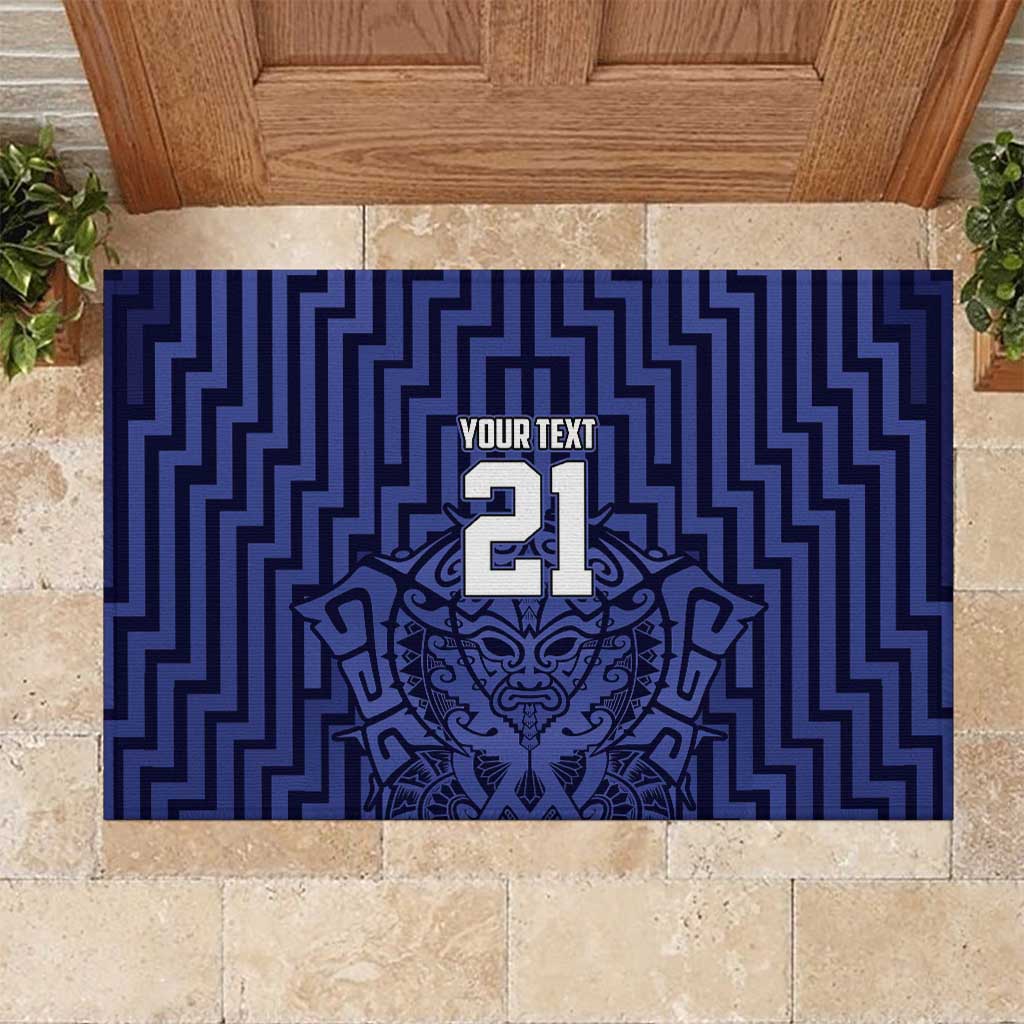 Custom Basketball New Zealand Rubber Doormat Blue Maori Ta Moko Indigenous - Aussie Hoodie