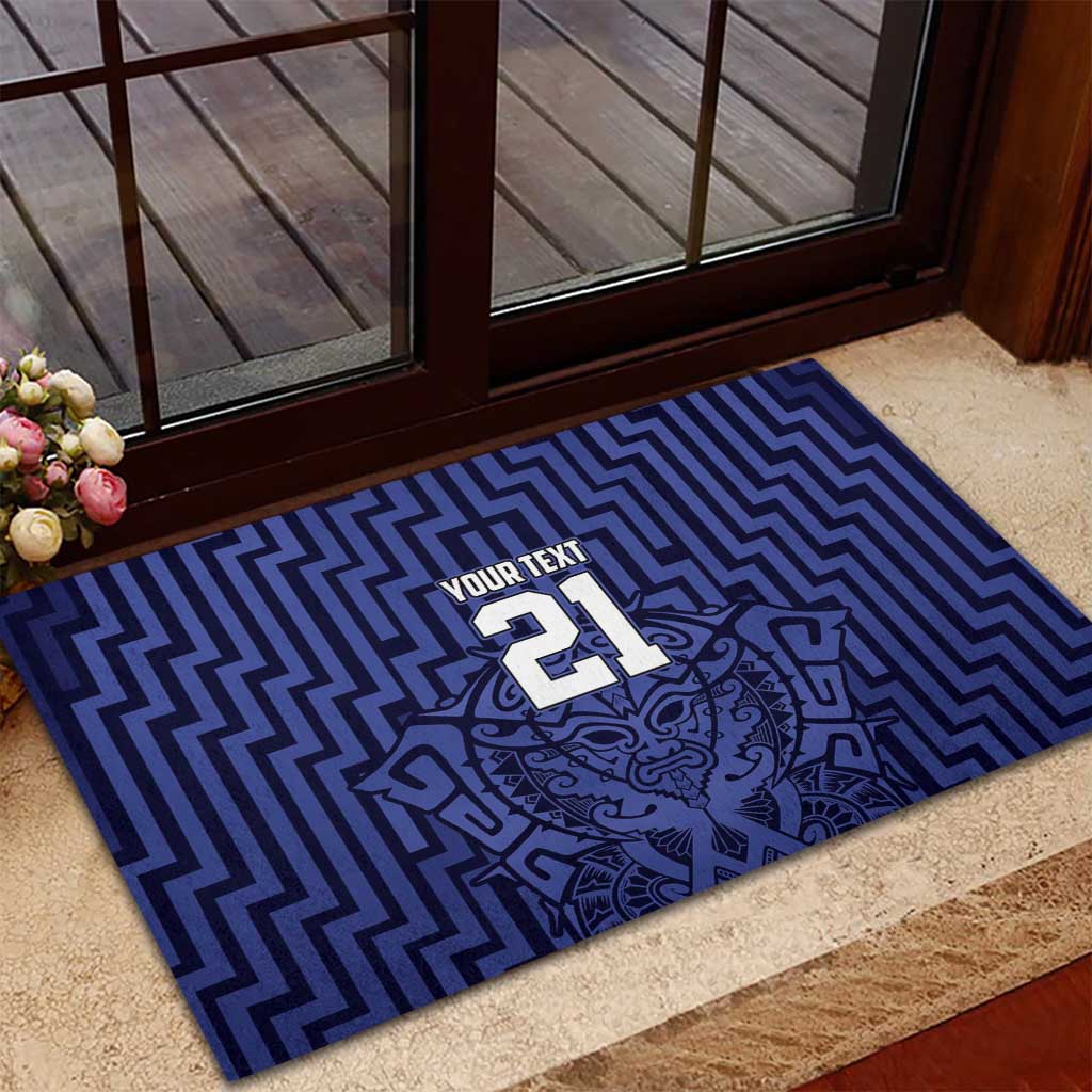 Custom Basketball New Zealand Rubber Doormat Blue Maori Ta Moko Indigenous - Aussie Hoodie
