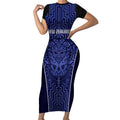 Custom Basketball New Zealand Short Sleeve Bodycon Dress Blue Maori Ta Moko Indigenous - Aussie Hoodie