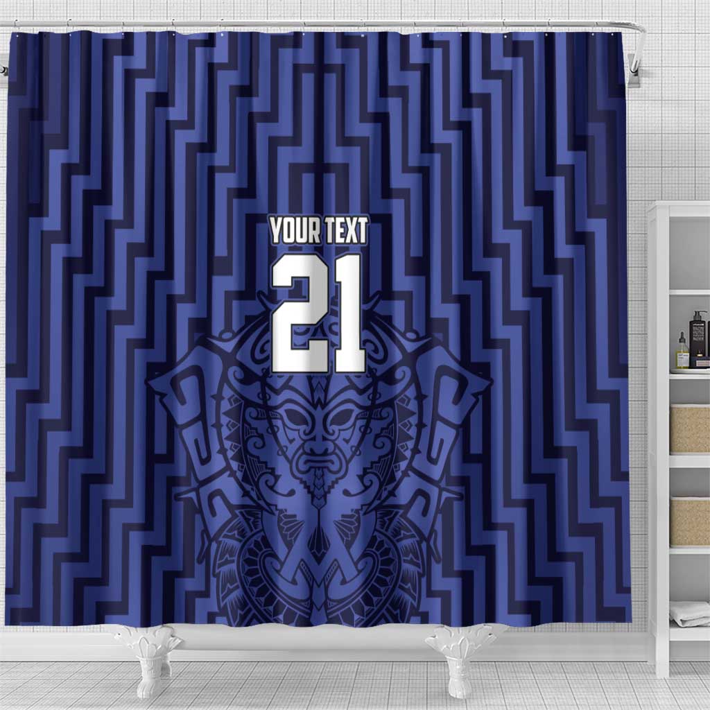 Custom Basketball New Zealand Shower Curtain Blue Maori Ta Moko Indigenous - Aussie Hoodie