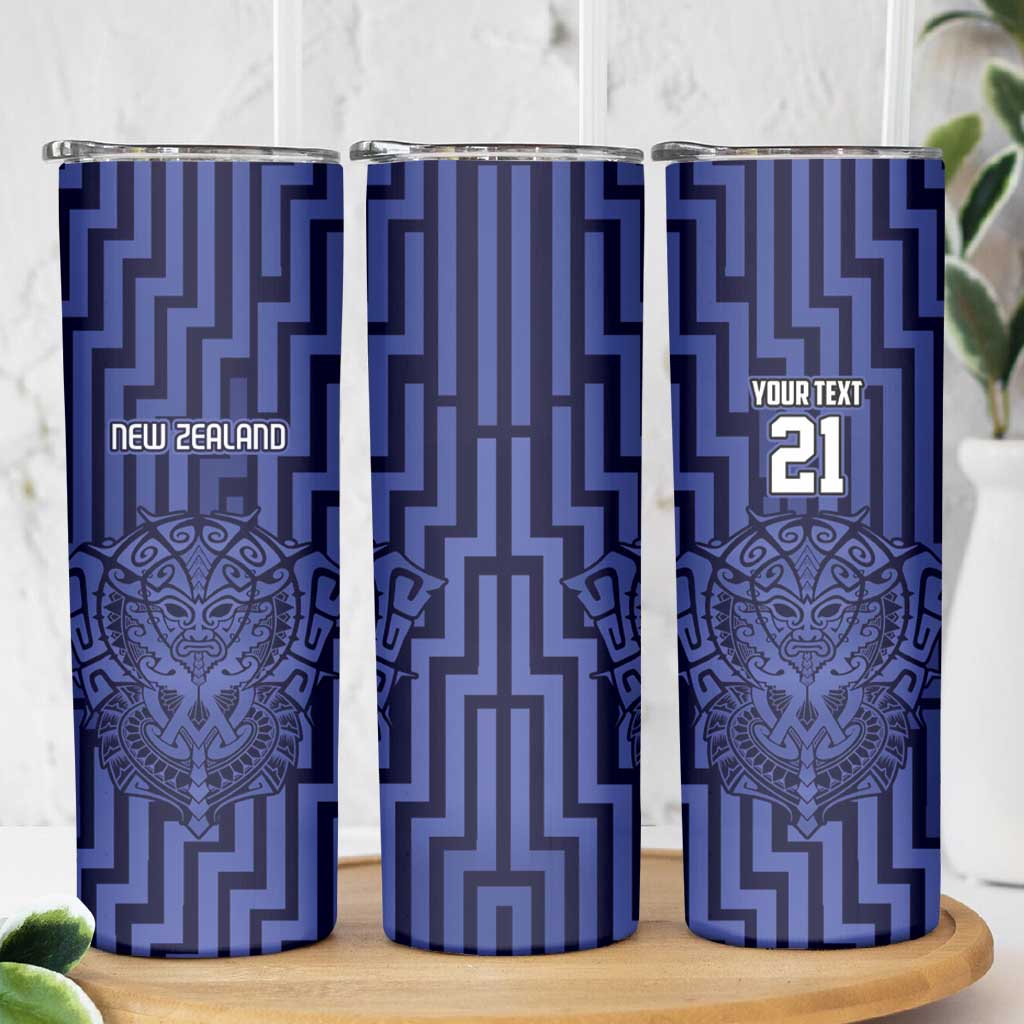 Custom Basketball New Zealand Skinny Tumbler Blue Maori Ta Moko Indigenous - Aussie Hoodie