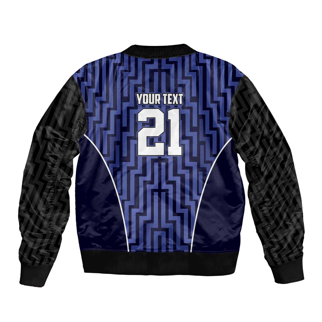 Custom Basketball New Zealand Sleeve Zip Bomber Jacket Blue Maori Ta Moko Indigenous - Aussie Hoodie