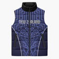 Custom Basketball New Zealand Sleeveless Puffer Jacket Blue Maori Ta Moko Indigenous - Aussie Hoodie