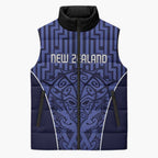 Custom Basketball New Zealand Sleeveless Puffer Jacket Blue Maori Ta Moko Indigenous - Aussie Hoodie