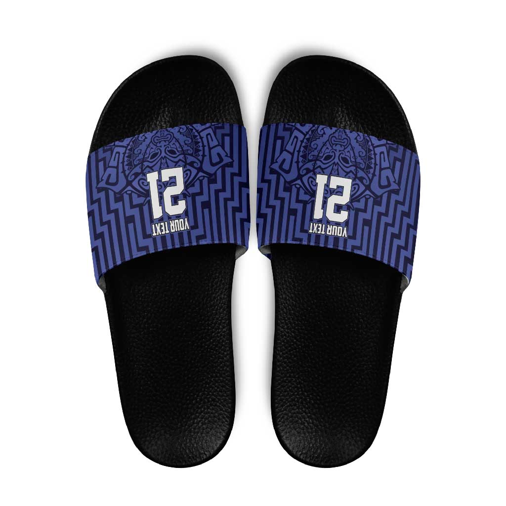 Custom Basketball New Zealand Slide Sandals Blue Maori Ta Moko Indigenous - Aussie Hoodie
