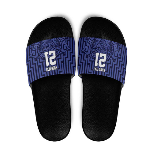 Custom Basketball New Zealand Slide Sandals Blue Maori Ta Moko Indigenous - Aussie Hoodie