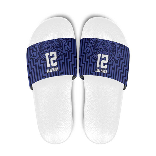 Custom Basketball New Zealand Slide Sandals Blue Maori Ta Moko Indigenous - Aussie Hoodie
