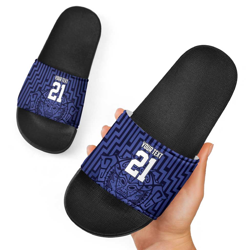 Custom Basketball New Zealand Slide Sandals Blue Maori Ta Moko Indigenous - Aussie Hoodie