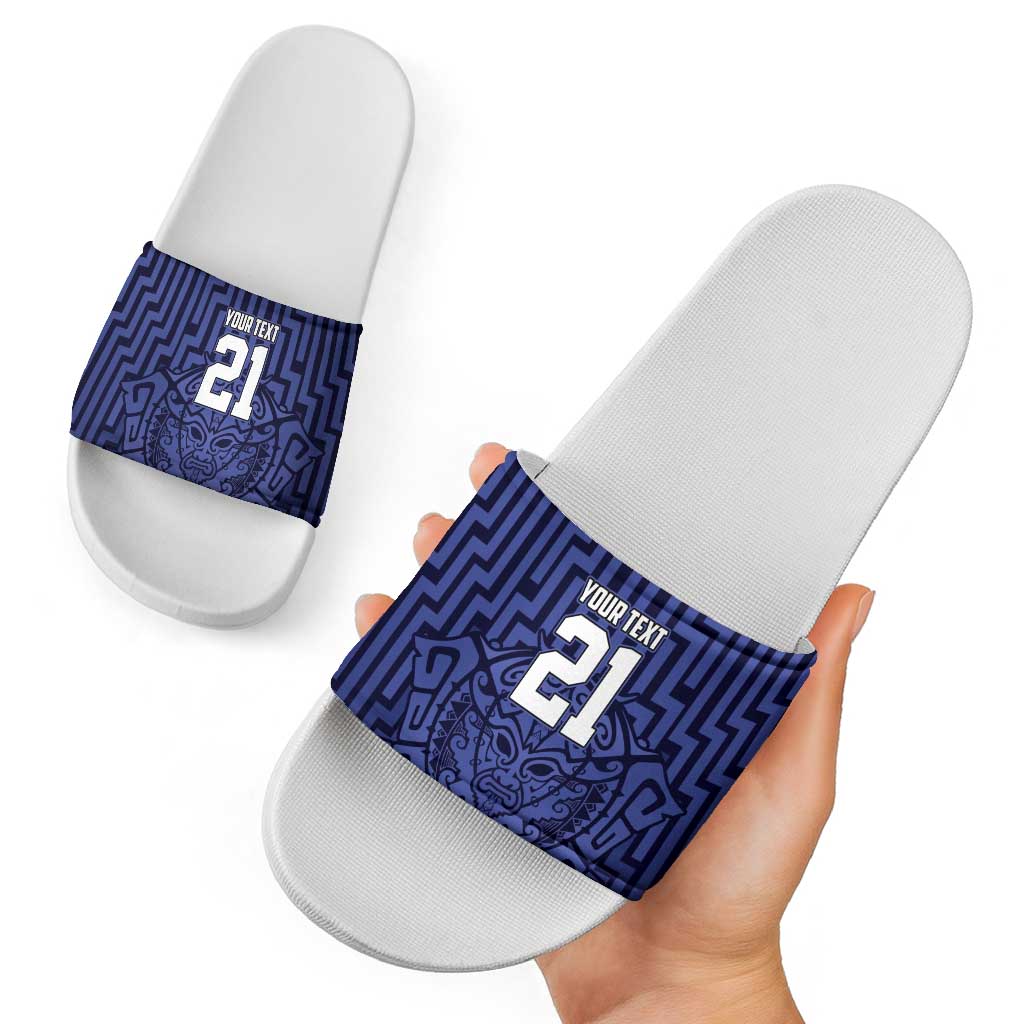 Custom Basketball New Zealand Slide Sandals Blue Maori Ta Moko Indigenous - Aussie Hoodie
