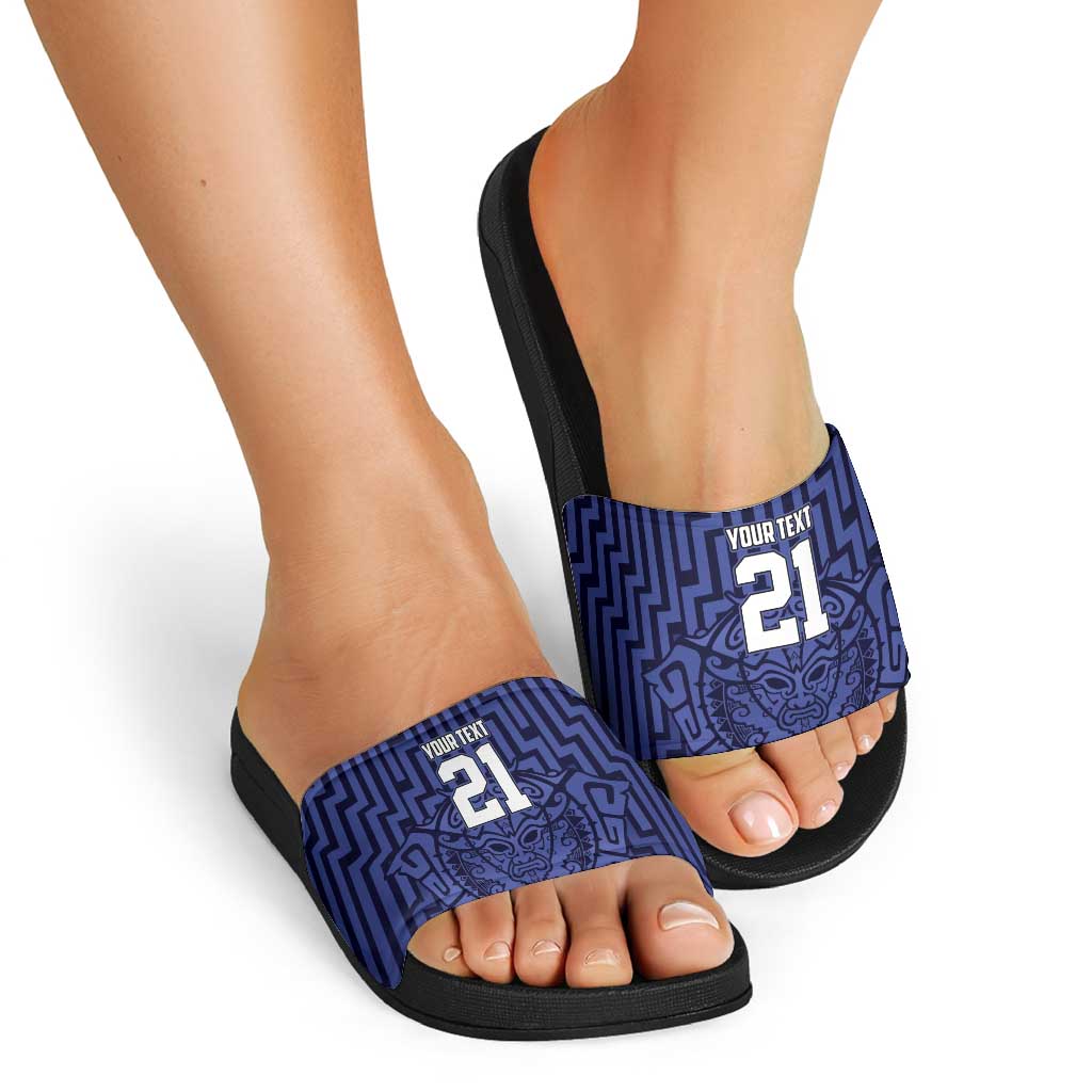 Custom Basketball New Zealand Slide Sandals Blue Maori Ta Moko Indigenous - Aussie Hoodie