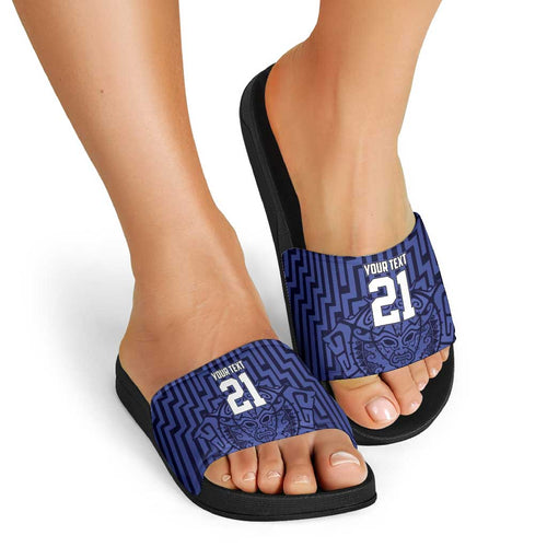 Custom Basketball New Zealand Slide Sandals Blue Maori Ta Moko Indigenous - Aussie Hoodie