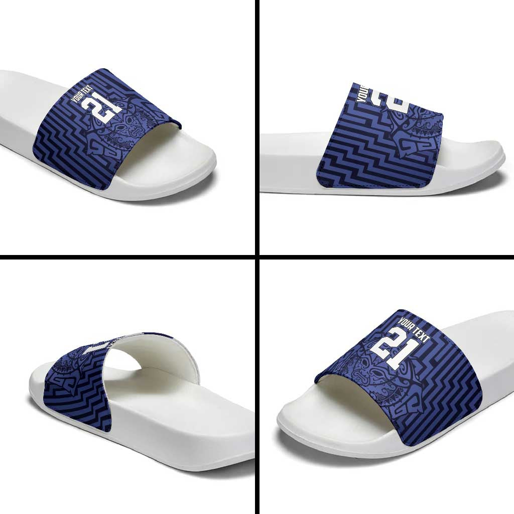 Custom Basketball New Zealand Slide Sandals Blue Maori Ta Moko Indigenous - Aussie Hoodie