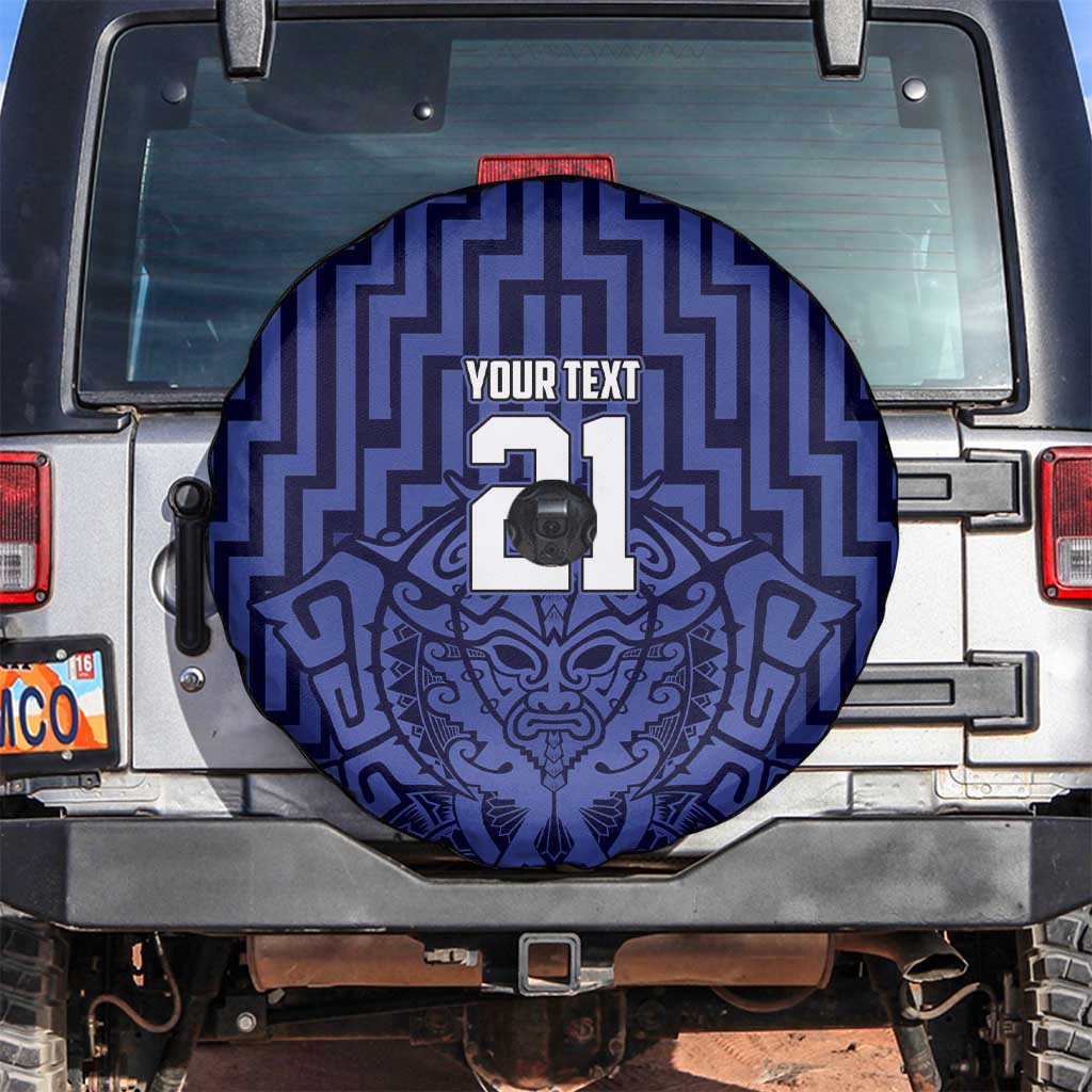 Custom Basketball New Zealand Spare Tire Cover Blue Maori Ta Moko Indigenous - Aussie Hoodie