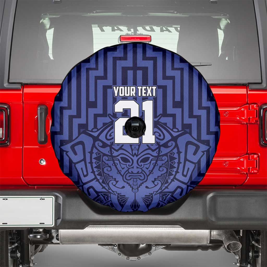 Custom Basketball New Zealand Spare Tire Cover Blue Maori Ta Moko Indigenous - Aussie Hoodie