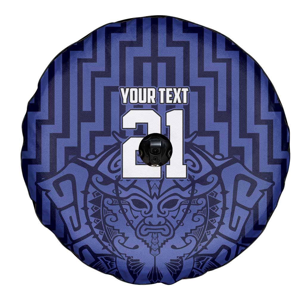 Custom Basketball New Zealand Spare Tire Cover Blue Maori Ta Moko Indigenous - Aussie Hoodie
