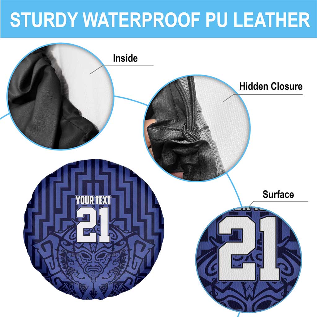 Custom Basketball New Zealand Spare Tire Cover Blue Maori Ta Moko Indigenous - Aussie Hoodie