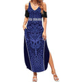 Custom Basketball New Zealand Summer Maxi Dress Blue Maori Ta Moko Indigenous - Aussie Hoodie
