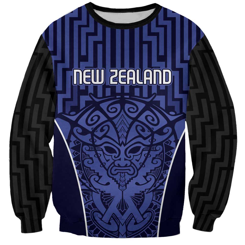 Custom Basketball New Zealand Sweatshirt Blue Maori Ta Moko Indigenous - Aussie Hoodie