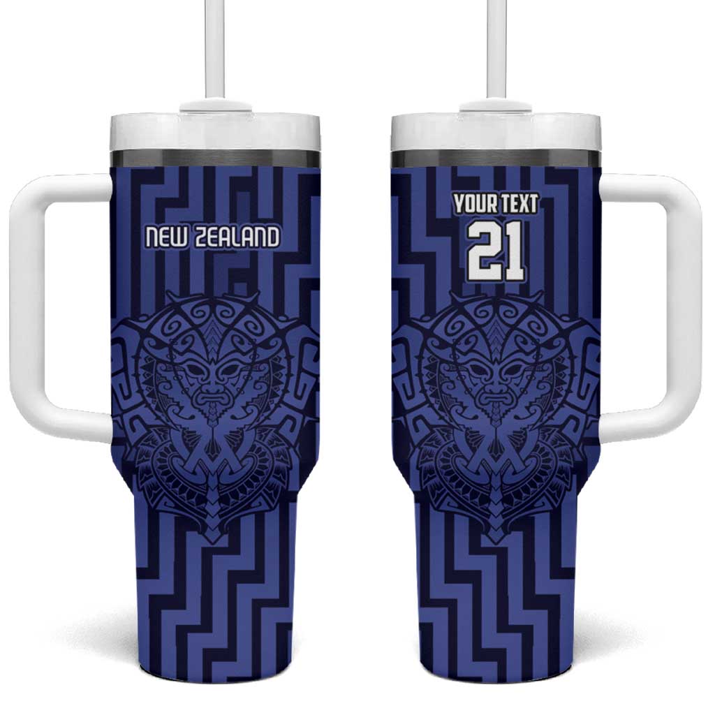 Custom Basketball New Zealand Tumbler With Handle Blue Maori Ta Moko Indigenous - Aussie Hoodie