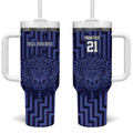 Custom Basketball New Zealand Tumbler With Handle Blue Maori Ta Moko Indigenous - Aussie Hoodie