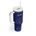 Custom Basketball New Zealand Tumbler With Handle Blue Maori Ta Moko Indigenous - Aussie Hoodie