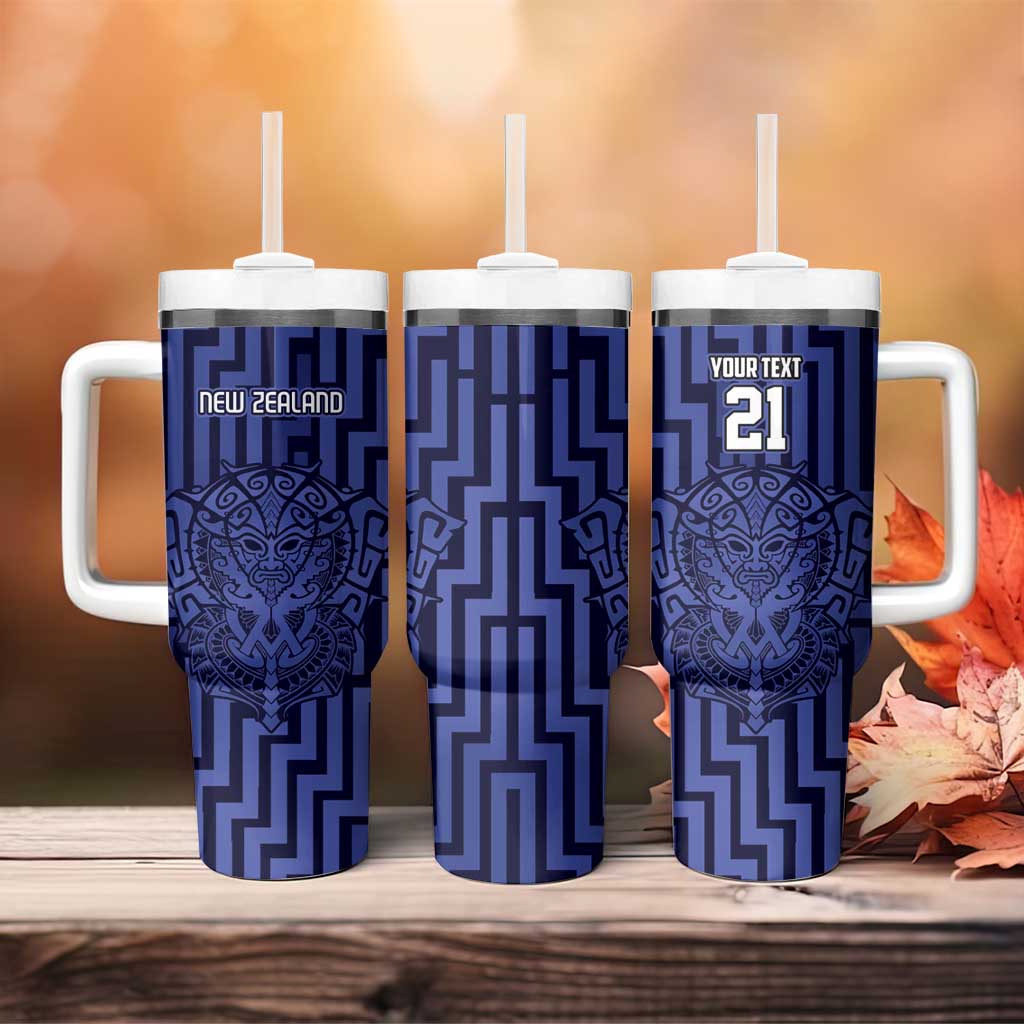 Custom Basketball New Zealand Tumbler With Handle Blue Maori Ta Moko Indigenous - Aussie Hoodie