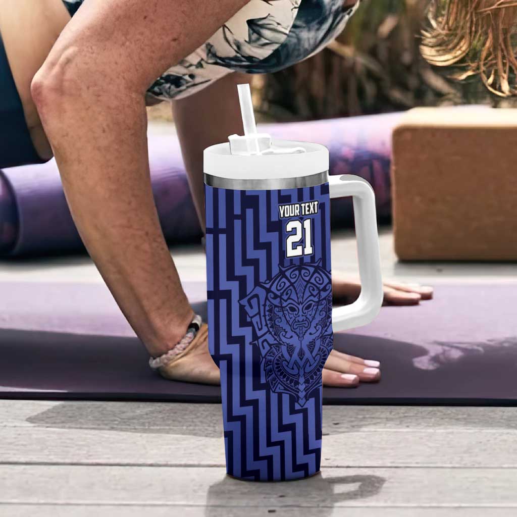 Custom Basketball New Zealand Tumbler With Handle Blue Maori Ta Moko Indigenous - Aussie Hoodie