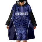 Custom Basketball New Zealand Wearable Blanket Hoodie Blue Maori Ta Moko Indigenous - Aussie Hoodie