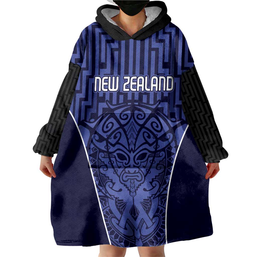 Custom Basketball New Zealand Wearable Blanket Hoodie Blue Maori Ta Moko Indigenous - Aussie Hoodie