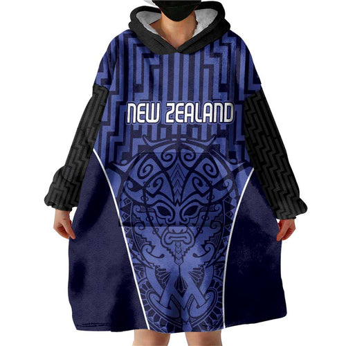 Custom Basketball New Zealand Wearable Blanket Hoodie Blue Maori Ta Moko Indigenous - Aussie Hoodie