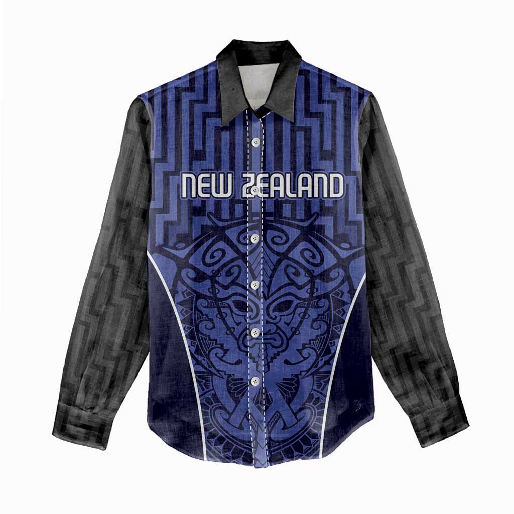 Custom Basketball New Zealand Women Casual Shirt Blue Maori Ta Moko Indigenous - Aussie Hoodie