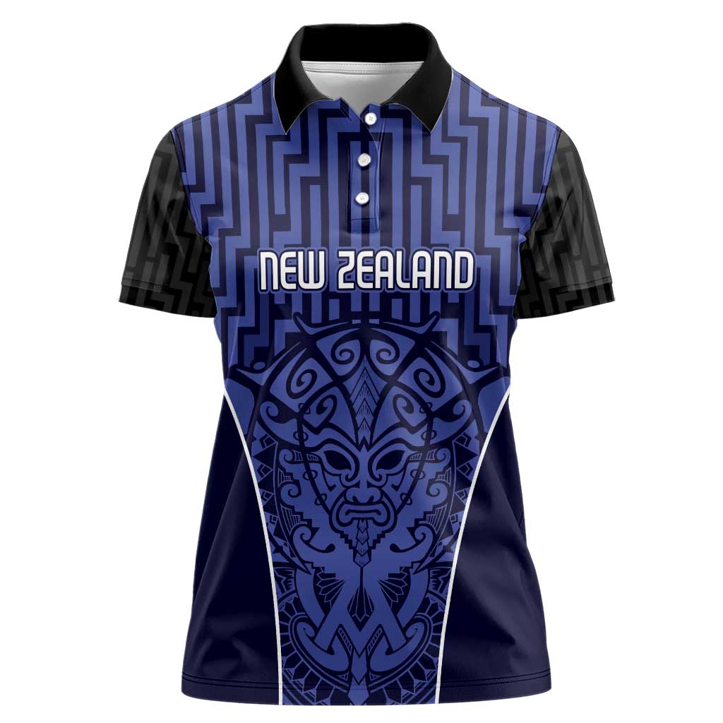 Custom Basketball New Zealand Women Polo Shirt Blue Maori Ta Moko Indigenous - Aussie Hoodie