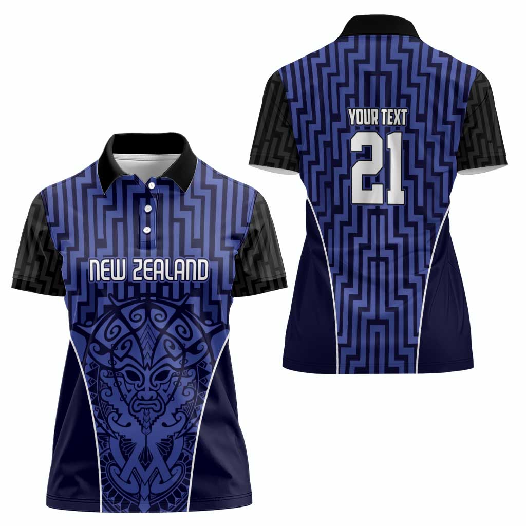 Custom Basketball New Zealand Women Polo Shirt Blue Maori Ta Moko Indigenous - Aussie Hoodie