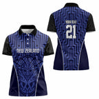 Custom Basketball New Zealand Women Polo Shirt Blue Maori Ta Moko Indigenous - Aussie Hoodie