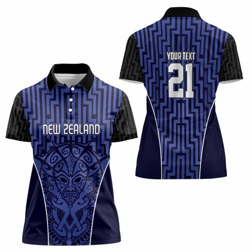 Custom Basketball New Zealand Women Polo Shirt Blue Maori Ta Moko Indigenous - Aussie Hoodie
