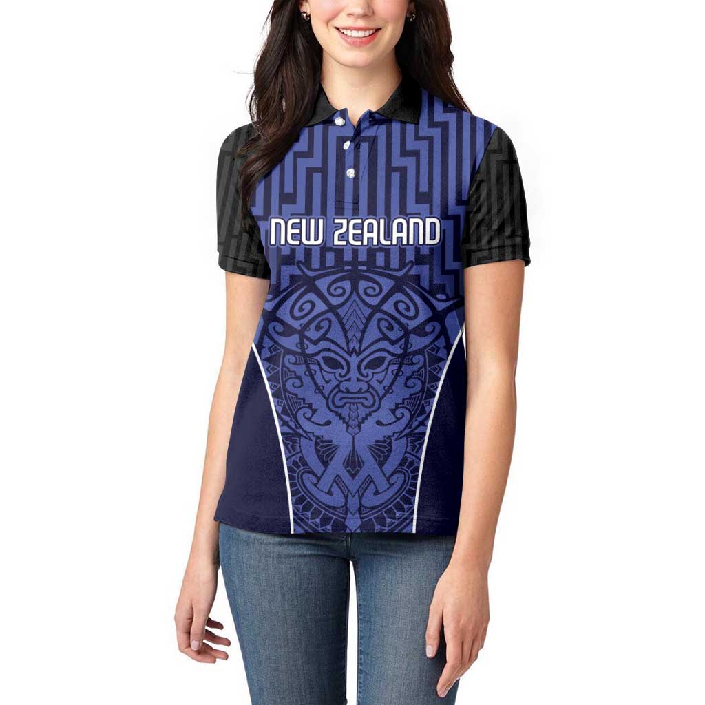 Custom Basketball New Zealand Women Polo Shirt Blue Maori Ta Moko Indigenous - Aussie Hoodie