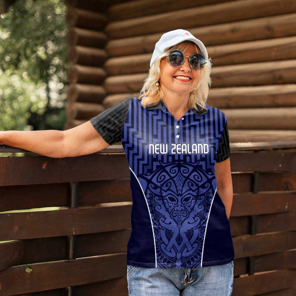 Custom Basketball New Zealand Women Polo Shirt Blue Maori Ta Moko Indigenous - Aussie Hoodie
