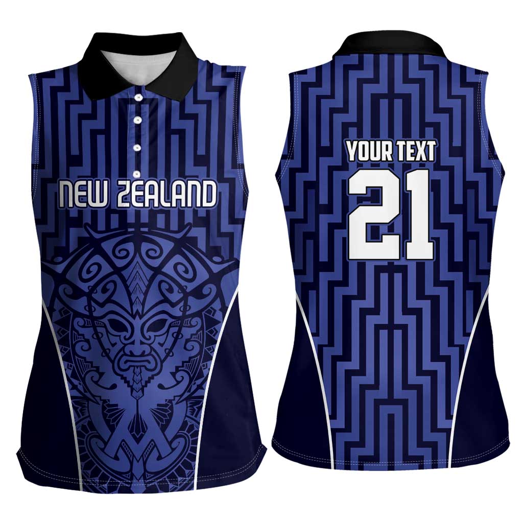 Custom Basketball New Zealand Women Sleeveless Polo Shirt Blue Maori Ta Moko Indigenous - Aussie Hoodie