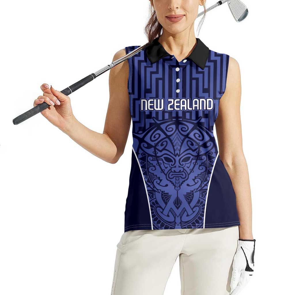 Custom Basketball New Zealand Women Sleeveless Polo Shirt Blue Maori Ta Moko Indigenous - Aussie Hoodie