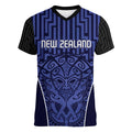 Custom Basketball New Zealand Women V-Neck T-Shirt Blue Maori Ta Moko Indigenous - Aussie Hoodie