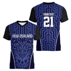 Custom Basketball New Zealand Women V-Neck T-Shirt Blue Maori Ta Moko Indigenous - Aussie Hoodie